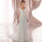 Baoleely V Neck Long Wedding Dresses with Sleeves Open Back White Lace Applique Bridal Dress For Wedding Party Vestidos De Novia A-line