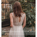 Baoleely Vestido De Noiva Elegant Beach Boho O Neck Lace Sleeveless Wedding Dresses Sexy Bohemian Bridal Gown vestido para boda playa