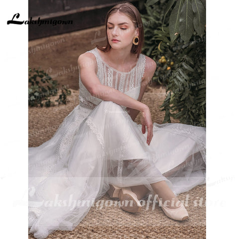 Baoleely robe De Noiva plage élégante Boho O cou dentelle sans manches robes De mariée Sexy bohème robe De mariée vestido para boda playa