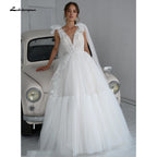 Baoleely vestido de novia  Lace Tulle Backless V Neck Bow Wedding Dresses Elegant V Shape Back robe de soirée de mariage Lakshmigown