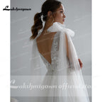 Baoleely vestido de novia  Lace Tulle Backless V Neck Bow Wedding Dresses Elegant V Shape Back robe de soirée de mariage Lakshmigown