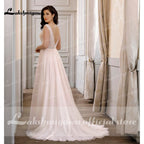 Baoleely Vestidos De Noiva V Neck Lace Backless Boho A Line Blush Pink Wedding Dress Bridal V Shape Back Elegant vestido para boda playa