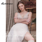 Baoleely vestido de novia sin espalda Deep V Neck Sexy Lace High Split Sleeveles Open Back Wedding Dresses vestido de fiesta de boda