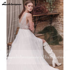 Baoleely vestido de novia sin espalda Deep V Neck Sexy Lace High Split Sleeveles Open Back Wedding Dresses vestido de fiesta de boda