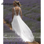 Baoleely V Neck Lace Sleeveless Open Back Elegant Wedding Dresses for women  Beach Sweep Train vestido de fiesta de boda Lakshmigown
