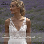 Baoleely V Neck Lace Sleeveless Open Back Elegant Wedding Dresses for women  Beach Sweep Train vestido de fiesta de boda Lakshmigown
