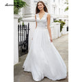Baoleely vistidos de festa de casamento V Neck Sleeveless Lace Chiffon Wedding Dresses With Back Buttons vestido para boda playa