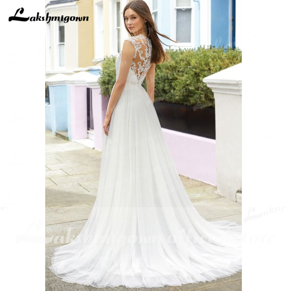 Baoleely vestido para boda playa  Sleeveless Lace V Neck Simple Hobo Wedding Dress Backless Bohemian style vestido de fiesta de boda