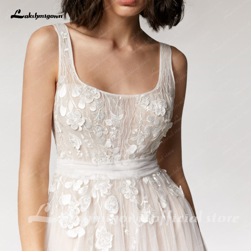 Baoleely Vintage Lace Wedding Dress Beach Summer  Vestito da Donna V Neck Sexy Bohemian Bridal Dress Backless