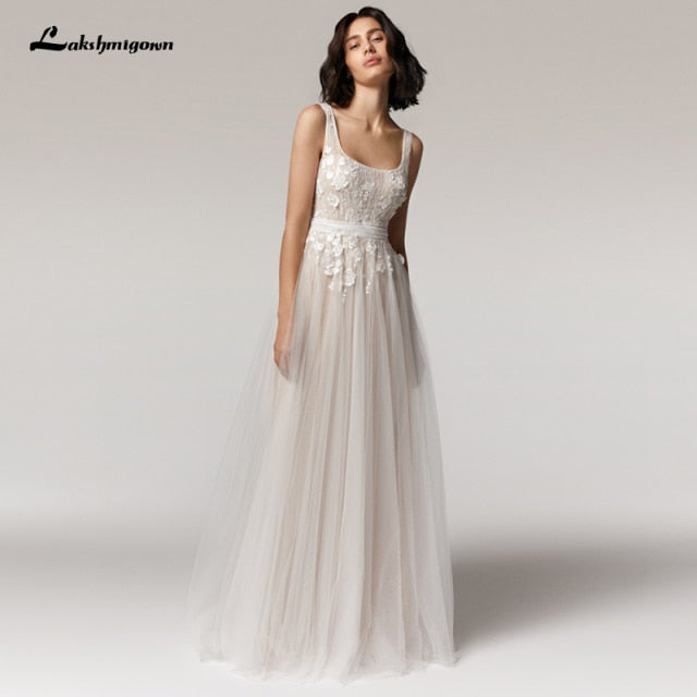 Baoleely Vintage Lace Wedding Dress Beach Summer  Vestito da Donna V Neck Sexy Bohemian Bridal Dress Backless