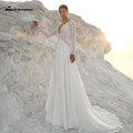 Baoleely Vintage Lace Long Sleeves Boho Wedding Dresses  V Neck Bohemian Chiffon Bridal Dress Hochzeit Longue Robe