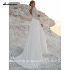 Baoleely Vintage Lace Long Sleeves Boho Wedding Dresses  V Neck Bohemian Chiffon Bridal Dress Hochzeit Longue Robe