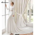 Baoleely White Lace Chiffon Wedding Dress  Boho Scoop Neck Court Train Lace Long Sleeve A Line Bridal Gowns Plus Size Custom Made
