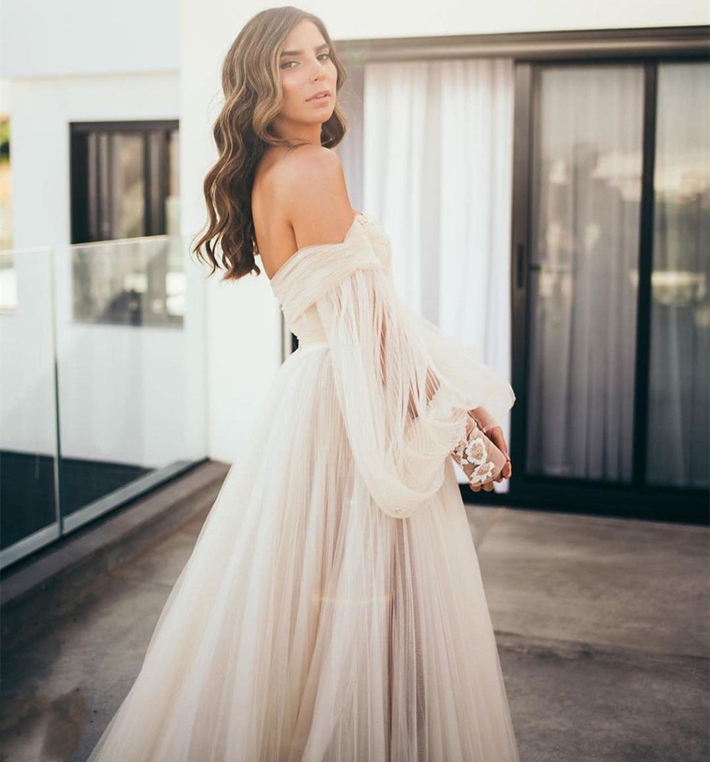 Baoleely Wedding Dress Ball Gowns Long Puff Sleeve Champagne Off Shoulder Brilliant Brdal Gowns robe de mariée bohème vestidos de novia