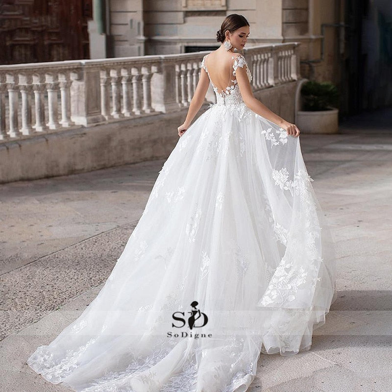 Baoleely Wedding Dress  Short Sleeves Appliques Mermaid Bridal Dress With Detachable Train Over skirt Lace Wedding Gowns