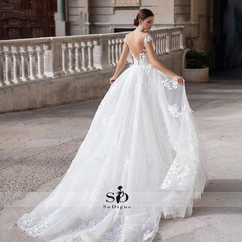 Robe de mariée Baoleely à manches courtes, style sirène, avec traîne amovible sur la jupe, en dentelle
