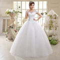 Baoleely White Short Sleeves Wedding Dress Simple O-Neck Embroidery Floor-Length Backless Lace Up Plus Size Wedding Gowns For Women G111