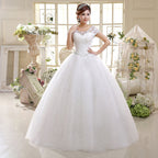 Baoleely White Short Sleeves Wedding Dress Simple O-Neck Embroidery Floor-Length Backless Lace Up Plus Size Wedding Gowns For Women G111
