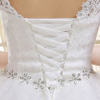 Baoleely White Short Sleeves Wedding Dress Simple O-Neck Embroidery Floor-Length Backless Lace Up Plus Size Wedding Gowns For Women G111
