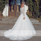 Baoleely Vintage Beach Princess Wedding Dresses Long Sleeve Ball Gown Boat Neck Robe Mariee White Boho Bridal Gowns vestido de novia