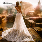 Baoleely Vestido Summer Boho Wedding Dresses Criss-cross Strap Floral Embroidery Bodice Lace Beach Sexy Simple Wedding Bridal Gown