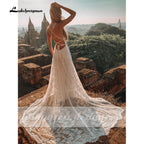 Baoleely Vestido Summer Boho Wedding Dresses Criss-cross Strap Floral Embroidery Bodice Lace Beach Sexy Simple Wedding Bridal Gown