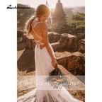 Baoleely Vestido Summer Boho Wedding Dresses Criss-cross Strap Floral Embroidery Bodice Lace Beach Sexy Simple Wedding Bridal Gown