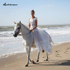 Baoleely Unique Two Pieces Wedding Dresses Boat Neck Lace Top Cap-Sleeve And Chiffon Skirt Sweep Train Beach Bride Gowns robe de mariage