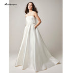 Baoleely Two Pieces Wedding Dresses 2022 Pearls Top Bridal Gown Jewel Neck Beach Satin Wedding Gown Vestidos De Novia