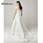 Baoleely Two Pieces Wedding Dresses 2022 Pearls Top Bridal Gown Jewel Neck Beach Satin Wedding Gown Vestidos De Novia
