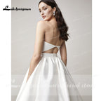 Baoleely Two Pieces Wedding Dresses 2022 Pearls Top Bridal Gown Jewel Neck Beach Satin Wedding Gown Vestidos De Novia