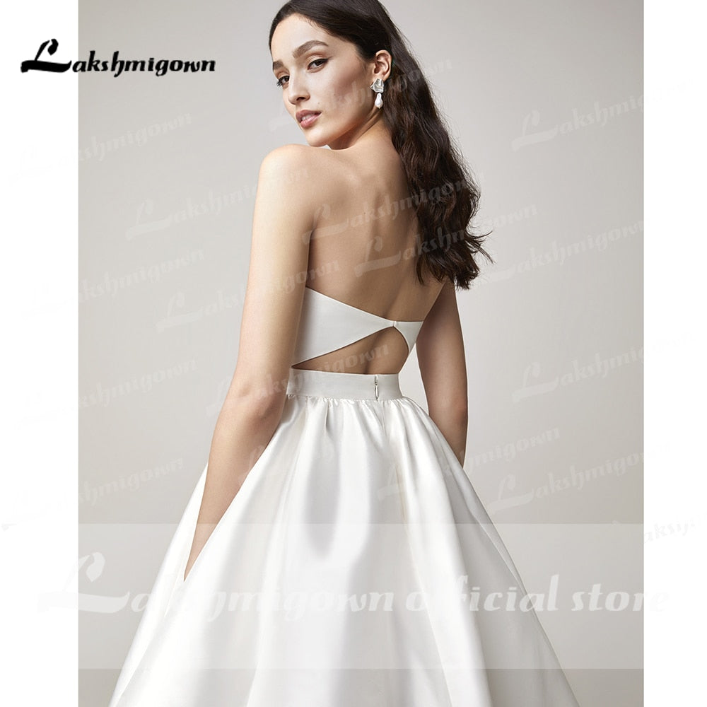 Baoleely Two Pieces Wedding Dresses 2022 Pearls Top Bridal Gown Jewel Neck Beach Satin Wedding Gown Vestidos De Novia