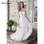 Baoleely White Wedding Dress Boho Two Pieces Sexy  Bridal Gown Sleeveless Floor Length With Court Train Lace Appliques Elegant