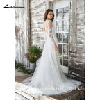 Baoleely White Wedding Dress Boho Two Pieces Sexy  Bridal Gown Sleeveless Floor Length With Court Train Lace Appliques Elegant