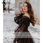 Baoleely Fantasy Black Wedding Dresses with Long Sleeves Winter Solstice Elopement Gothic Bridal Gown for Halloween Witchy Vestido Novia