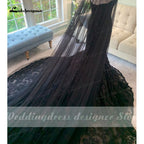 Baoleely Baoleely 2022 Elegant Gothic Wedding Dresses with Cape Veil Black Strapless Bridal Gowns with Sequins Floral Lace robe mariage femme
