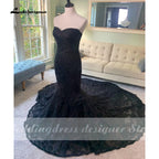 Baoleely Baoleely 2022 Elegant Gothic Wedding Dresses with Cape Veil Black Strapless Bridal Gowns with Sequins Floral Lace robe mariage femme