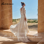 Baoleely Two pieces Wedding Dresses  Civil Boho Wedding Gowns Lace Top Long Sleeves Front Split dress princess white Lakshmigown