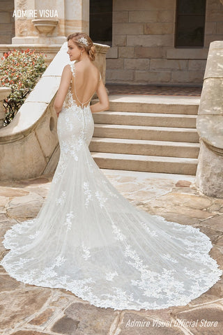 Vestido de novia Baoleely estilo sirena, encaje, escote corazón, tirantes finos, espalda descubierta, ideal para fiestas, tallas grandes.