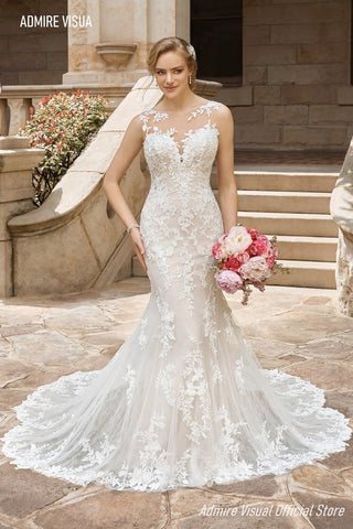 Vestido de novia Baoleely estilo sirena, encaje, escote corazón, tirantes finos, espalda descubierta, ideal para fiestas, tallas grandes.