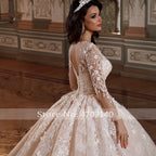 Baoleely Vestidos de noiva manga longa princesa Lace Ball Gown Wedding Dresses Flower Appliques Beaded Chapel Train Vintage Bridal Gowns