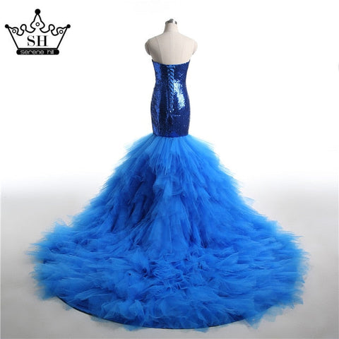 Robe de mariée sirène à paillettes bleu royal Robe de mariée à volants Robe de mariée Sereia Robe de mariée 2025