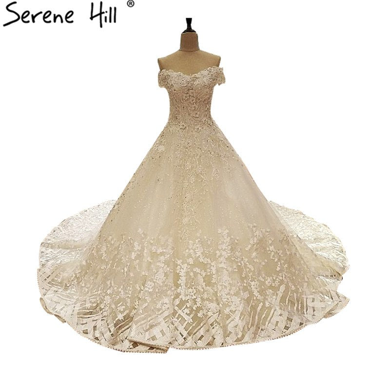 Off Shoulder Sexy Bridal Tulle Wedding Dresses White Sleeveless Diamond Sequined  Bride