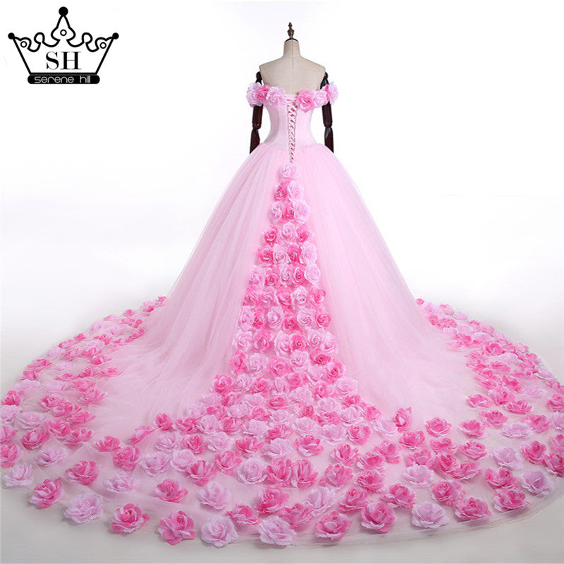 Pink Cloud Flower Rose Wedding Dresses Bridal Gown Wedding Gown HA2003