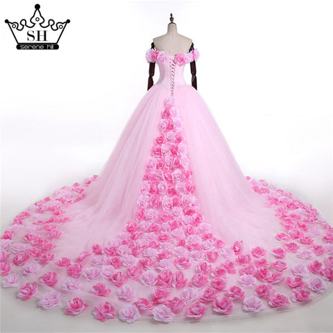 Vestido de novia rosa con flores de nube rosa HA2003