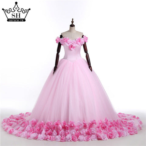 Vestido de novia rosa con flores de nube rosa HA2003