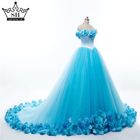 Vestido de novia rosa con flores de nube rosa HA2003