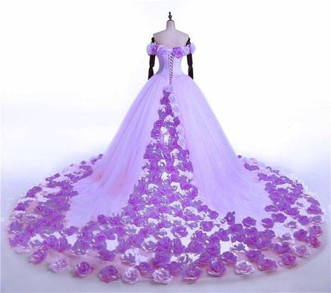 Vestido de novia rosa con flores de nube rosa HA2003