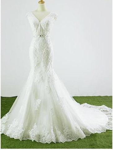 Photography Mermaid Wedding Dress Deep-V Beading Crystal Bridal Gowns HM66259