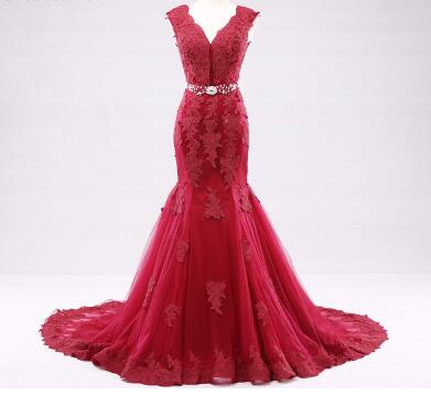 Photography Mermaid Wedding Dress Deep-V Beading Crystal Bridal Gowns HM66259